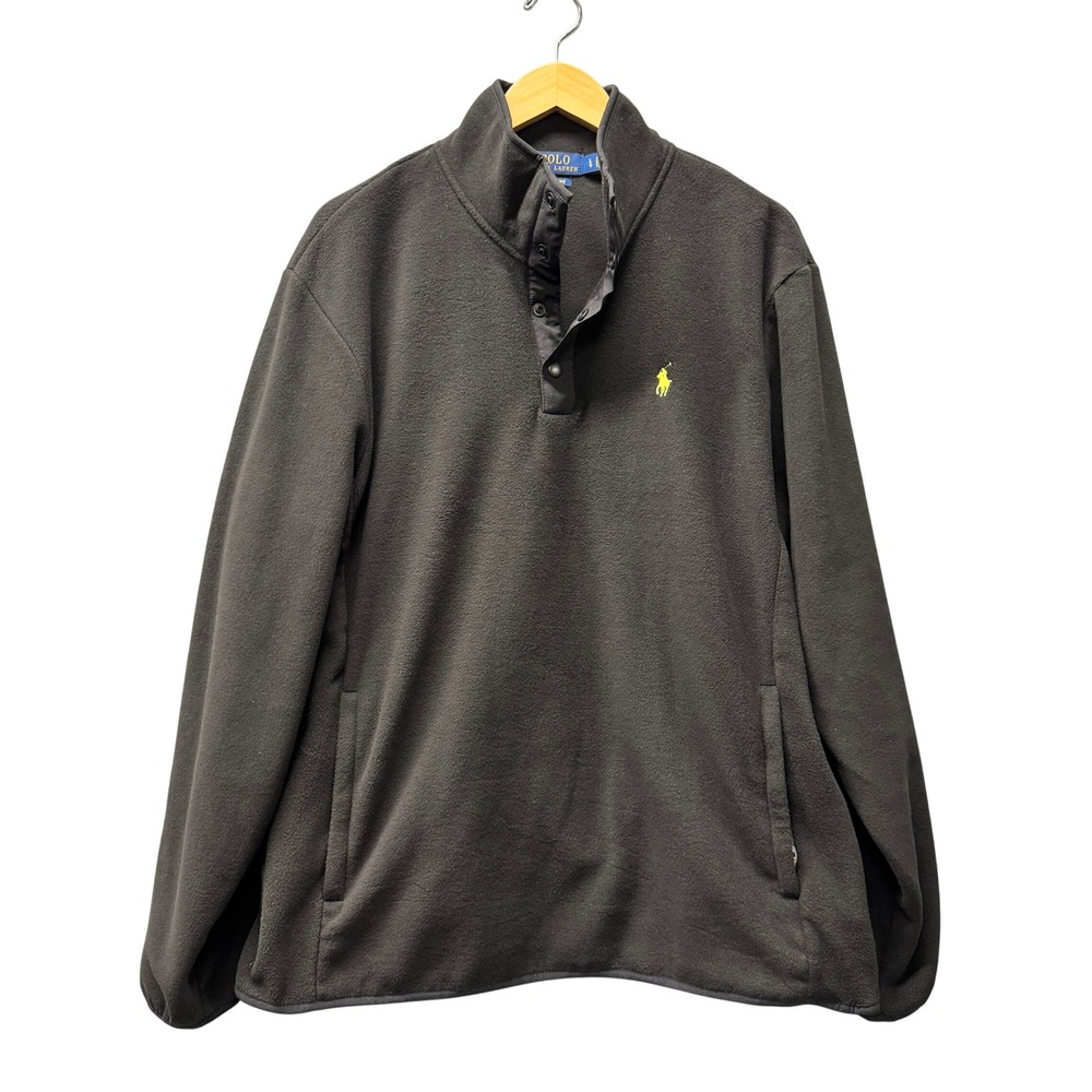 Polo Ralph Lauren Pullover Mens Large Brushed Fleece Mockneck Black Performance